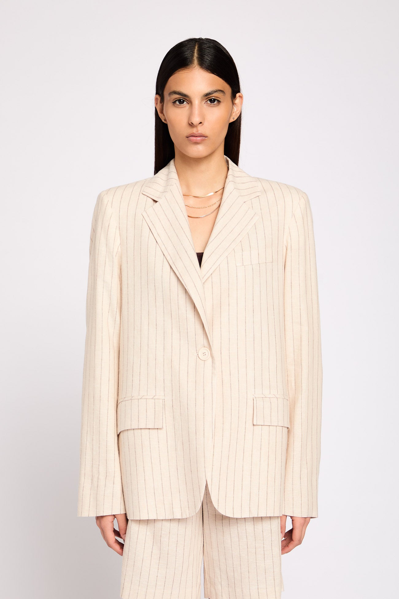 Pinstripe blazer with linen