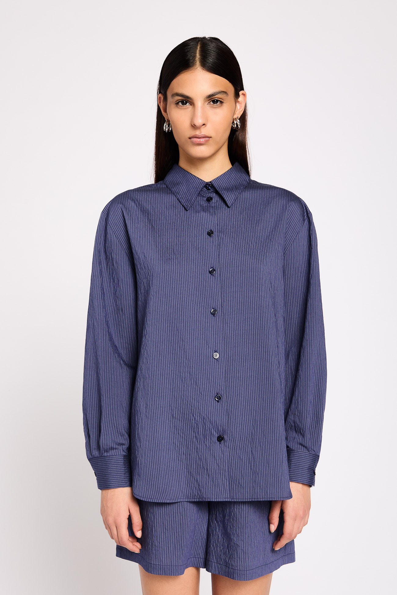 Pinstriped shirt with laces